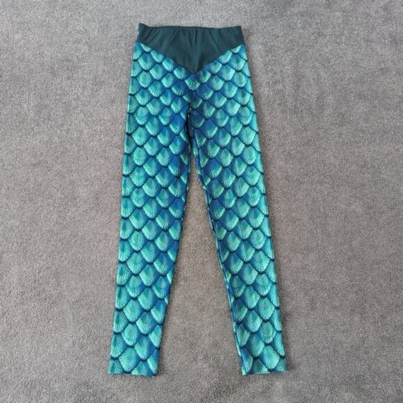 None Pants - Women's Athletic Leggings Size Medium Mermaidcore Mermaid Green Body Sculpted